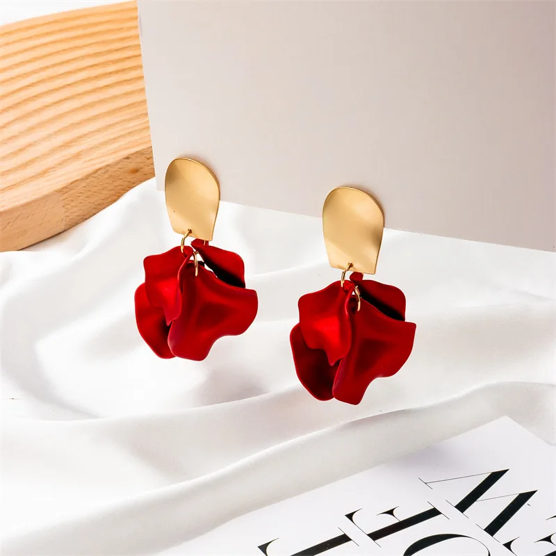 Flower Petal Leaf Earrings Trend Cross-border Earrings Wholesale 2022 Korean Rhinestonemperament Mulfloweror Rose Zinc Alloy