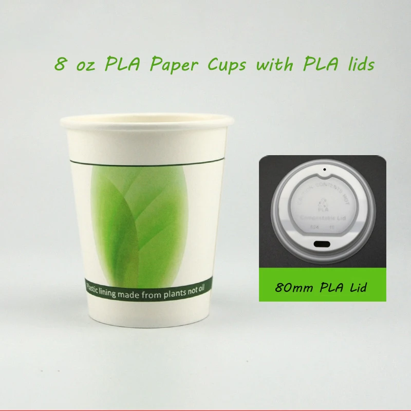 8oz 12oz 16oz  PLA Paper Cups Biodegradable  Coffee Cup Compostable paper glass with lid