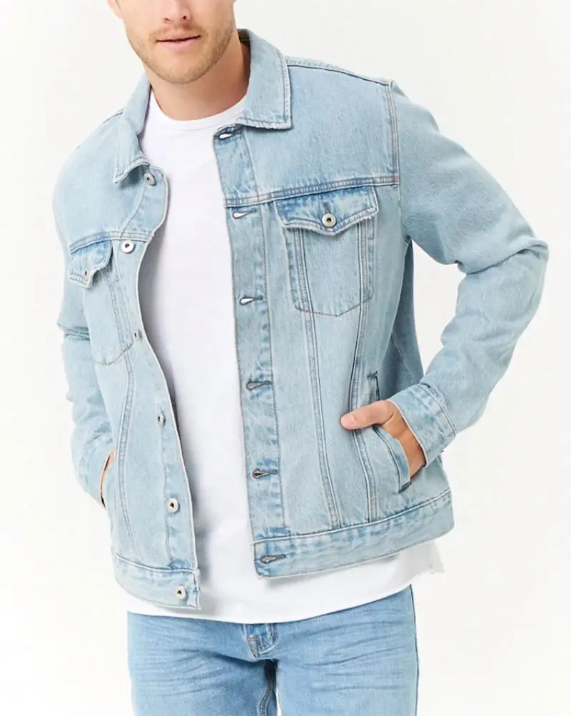 Wholesale Custom Logo Blue Jean Jackets Plain Mens Plus Size Cotton Jeans Vintage Denim Jacket