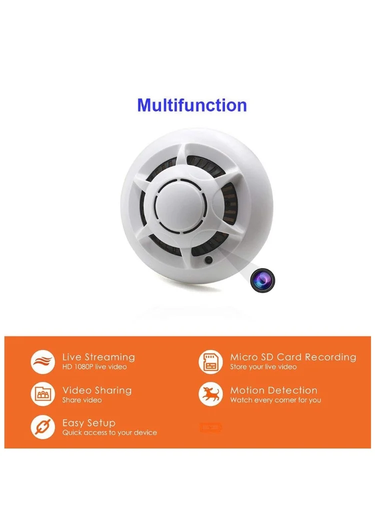 P2P ip Smoke Detector WiFi Camera wireless hidden spy ip camera 1080p wireless smoke detector camera