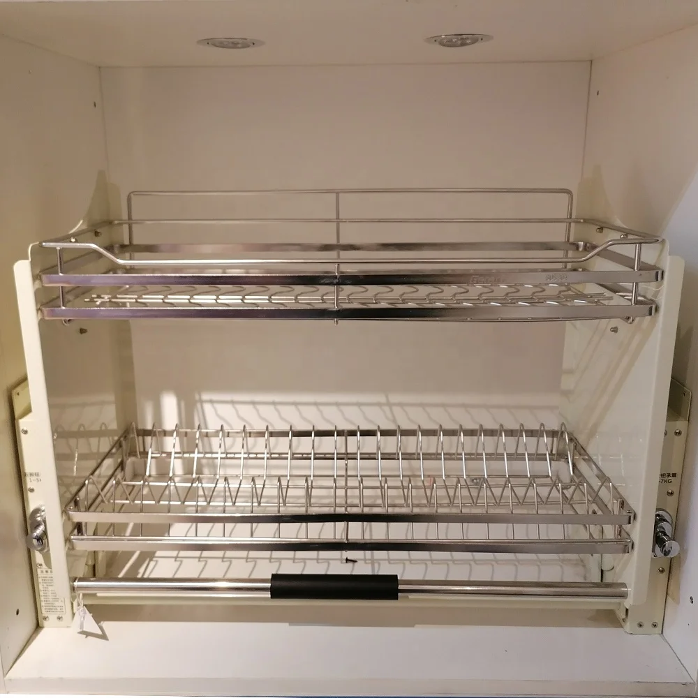 For kitchen cabinet modern lift up mechanism system food beverage vertical pull down elevator storage wire basket shelf shelves