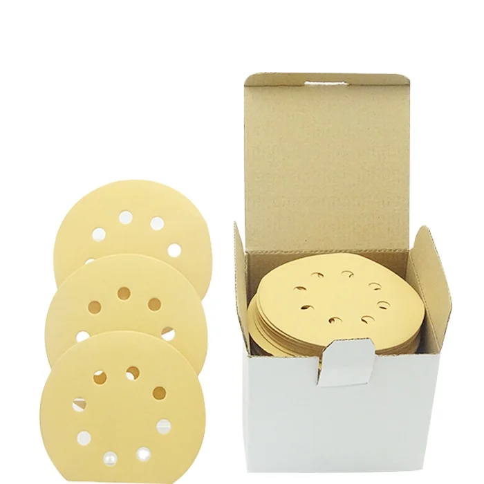 
China supplier wholesale gold yellow sanding discs 5inch 8holes for polishing metal 