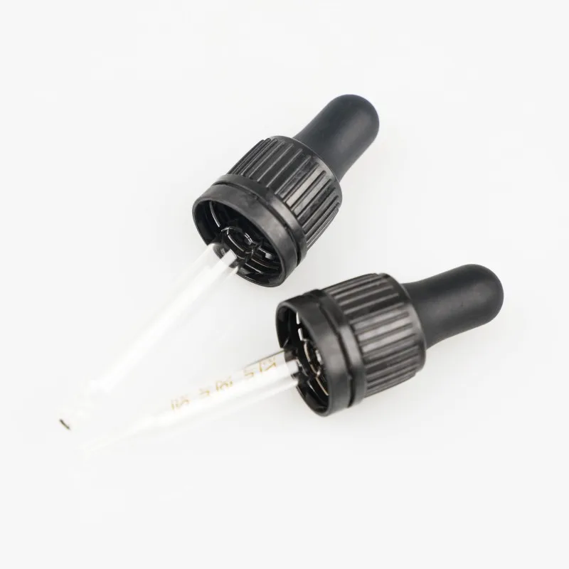 18/415 Black Essential Oil Glass Bottle Plastic Child Tamper Proof Dropper Caps with Pipette