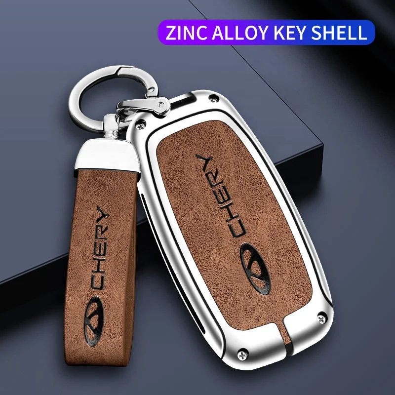Factory Hot Selling Zinc Alloy Leather Smart Car Key Case Cover For Chery Tiggo 7 Tiggo 8 Pro 8 Plus Arrizo 5 Remote Keychain