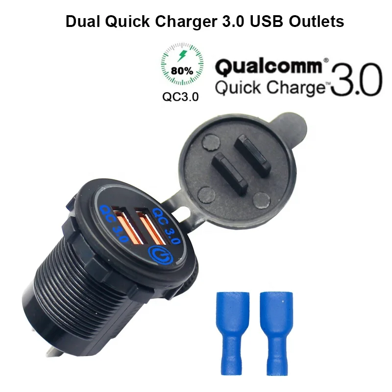 36W 12V 24V Touch Switch ON Off Switch Fast Car Charging Dual USB Port QC 3.0 Charger Socket