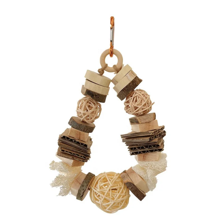 Colored wooden Hanging Rattan Ball  Chew Toys for Guinea Pig Rabbit Small Animals