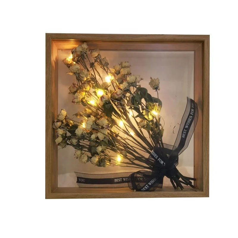 Hollow 4cm transparent wooden pressed flower frame stand DIY gifts double side display picture frame