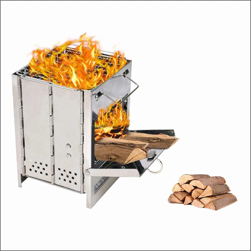 Outdoor Camping stainless steel barbecue grill Wood Burning Portable Fire Pit Log Stove Fireplace for BBQ