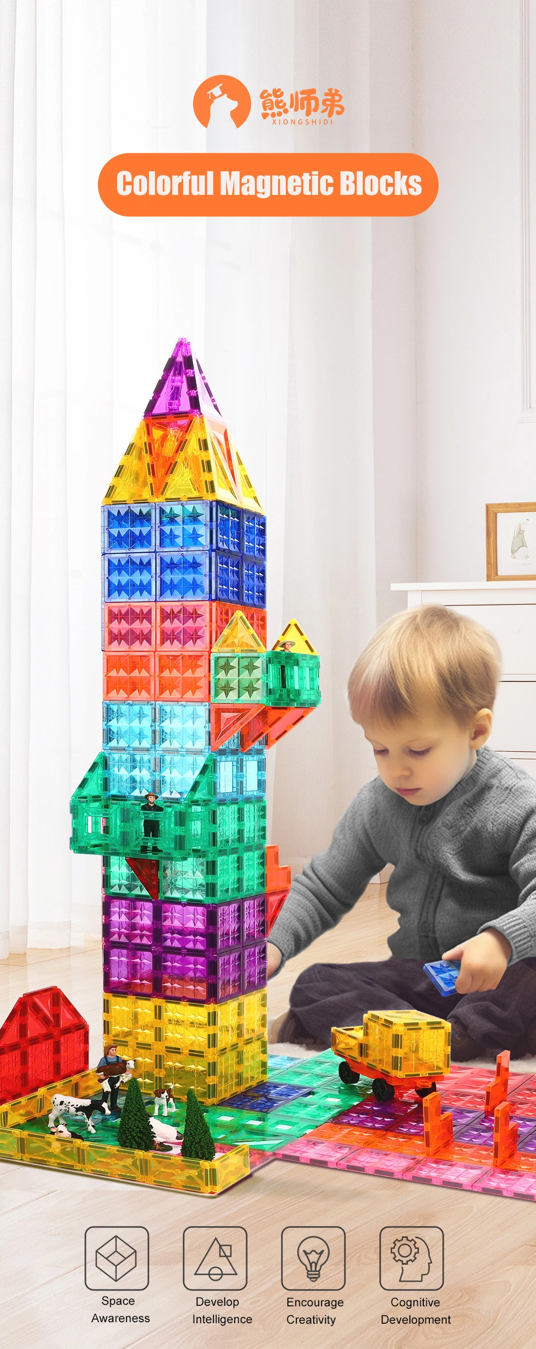 Gifts Magnetic Building Blocks Educational Toys Magnetic Tile Blocks for Sale 60 Pcs Slot Car Race Track Sets Color Box Packing