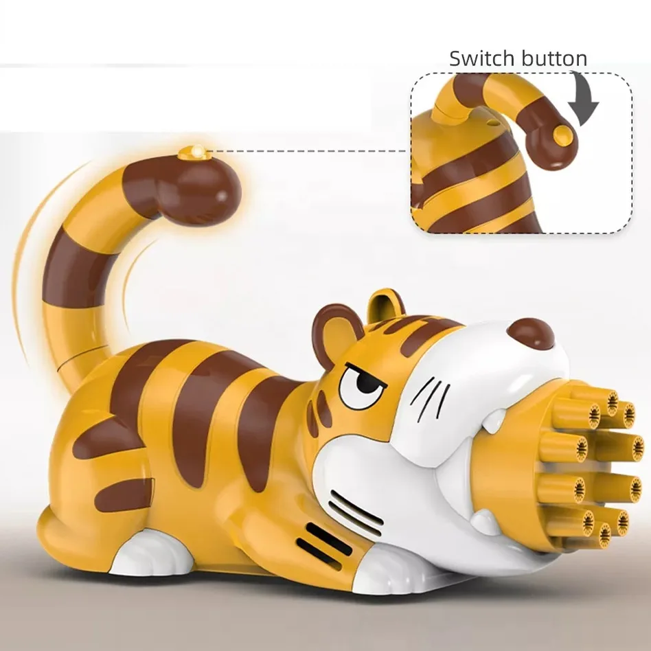 2023 New Design Kids 10-holes Tiger Soap Bubble Guns Toys Electric Bubble Machine