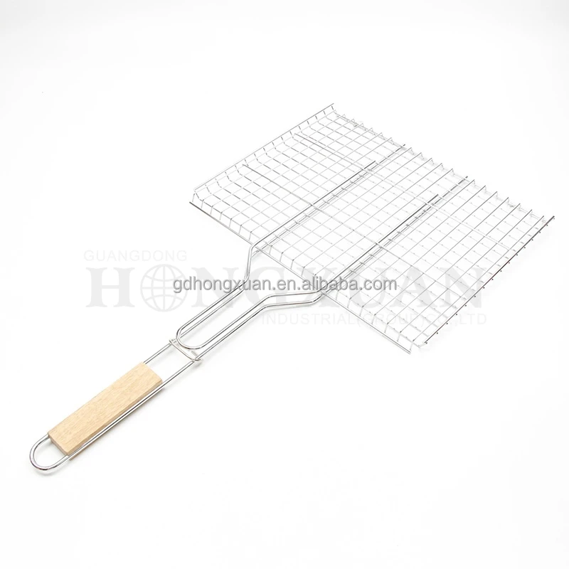 Сетка из нержавеющей стали для барбекю с деревянной ручкой аксессуары кемпинга и корзина приготовления пищи угольной сеткой