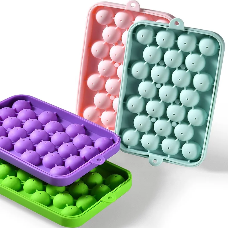25 Grids Double Layer Wholesale Cool Summer Whiskey Silicone Ice Ball Mold Reusable Ice Cube Tray