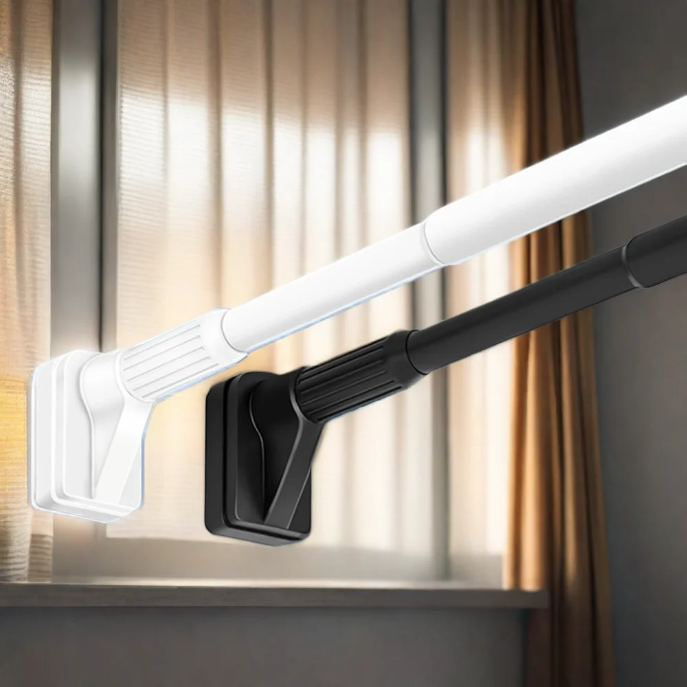 Adjustable 32mm Single Large Base Metal Curtain Poles Non-Fall Spring Tension Shower Rod Telescopic Extendable Telescopic