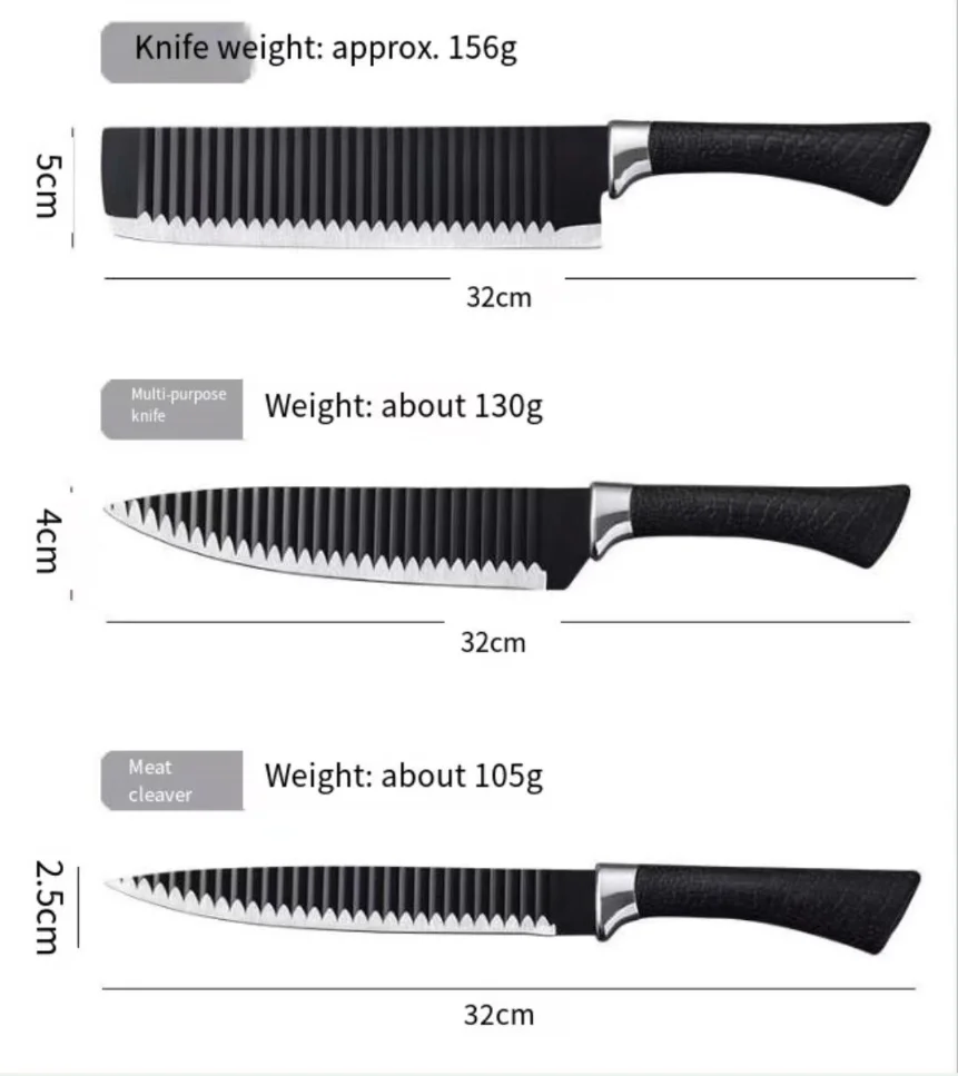 Hot selling black wavy 6-piece knife set  stainless steel kitchen knife set with PP handle