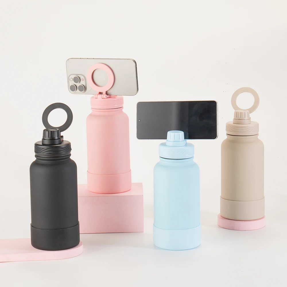 BEIV Sport Yoga Adjustable Stainless Steel Gym 32Oz 1000Ml Water Bottle With Magnetic Cell Phone Holder