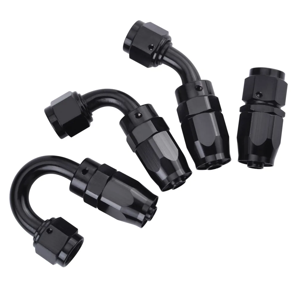 Universal Oil Fuel Line Fitting Adapter Black 6 AN AN-6 Straight Aluminum Swivel Hose End Fitting