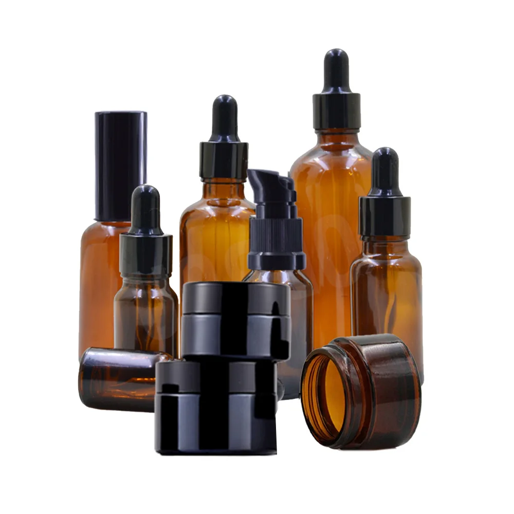Top-ranking products Amber glass bottle with dropper 5ml-100ml Glass jars 5g-100g Serum/Spray Pump Glass Bottles for Cosmetic
