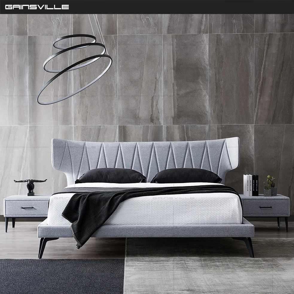 Modern China made Slim headboard Bedroom Villa Hotel Fabric bed King Size Bed
