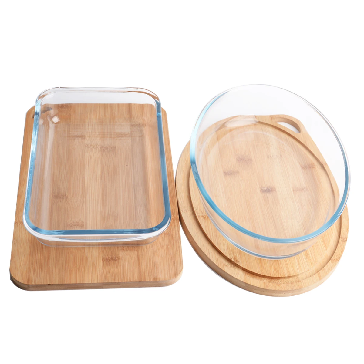 
High borosilicate glass baking dish bakeware With Bamboo Lid Heat Resistant Pyrex Glassware Glass Plate With Bamboo Lid 