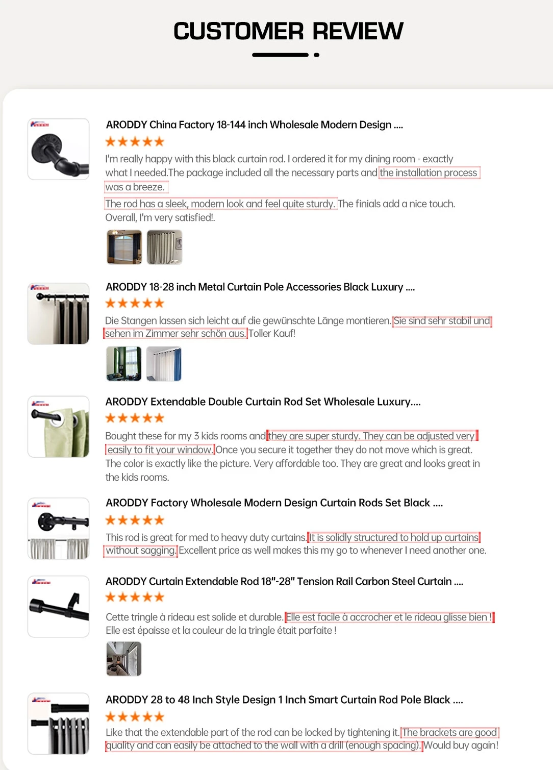 ARODDY 48-84 inch Matte Black Splicing Heavy Duty Metal with Brackets Curtain Rod for Window Decorative Curtain Pole Extendable