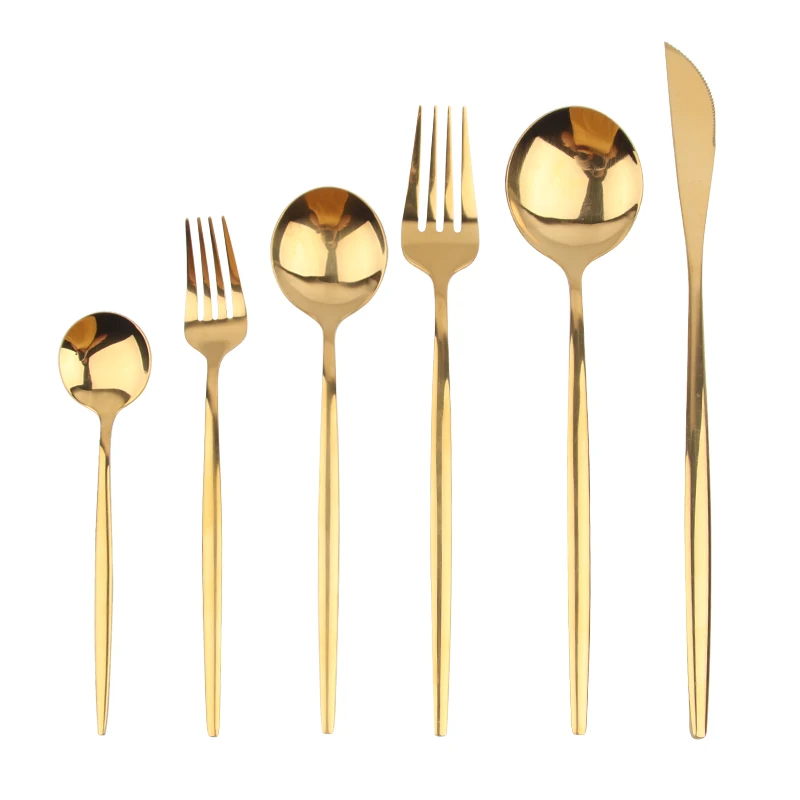 Amazon hotsale gold 6pcs cutlery custom stainless steel flatware set