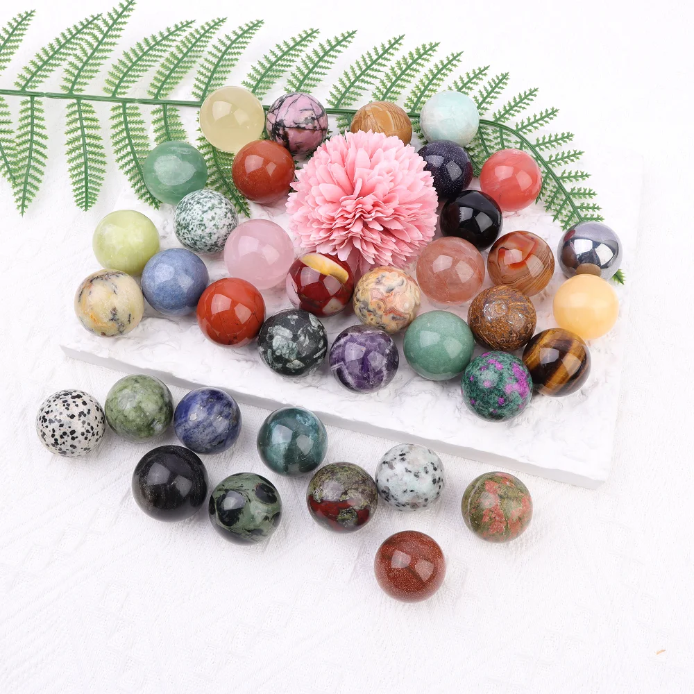 28-30mm Bulk Mixed Natural Gemstones Spiritual Healing Crystals Reiki Wicca Chakra Stones Rose Quartz Sphere For Decoration