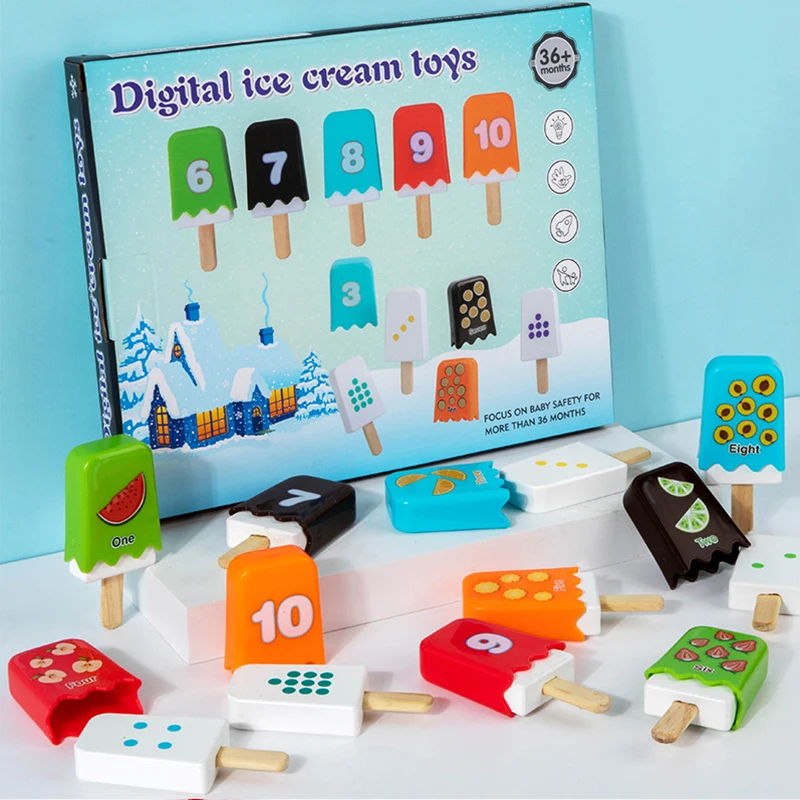 Montessori counting toy number matching learning ice cream toy preschool math learning numbers English words match game
