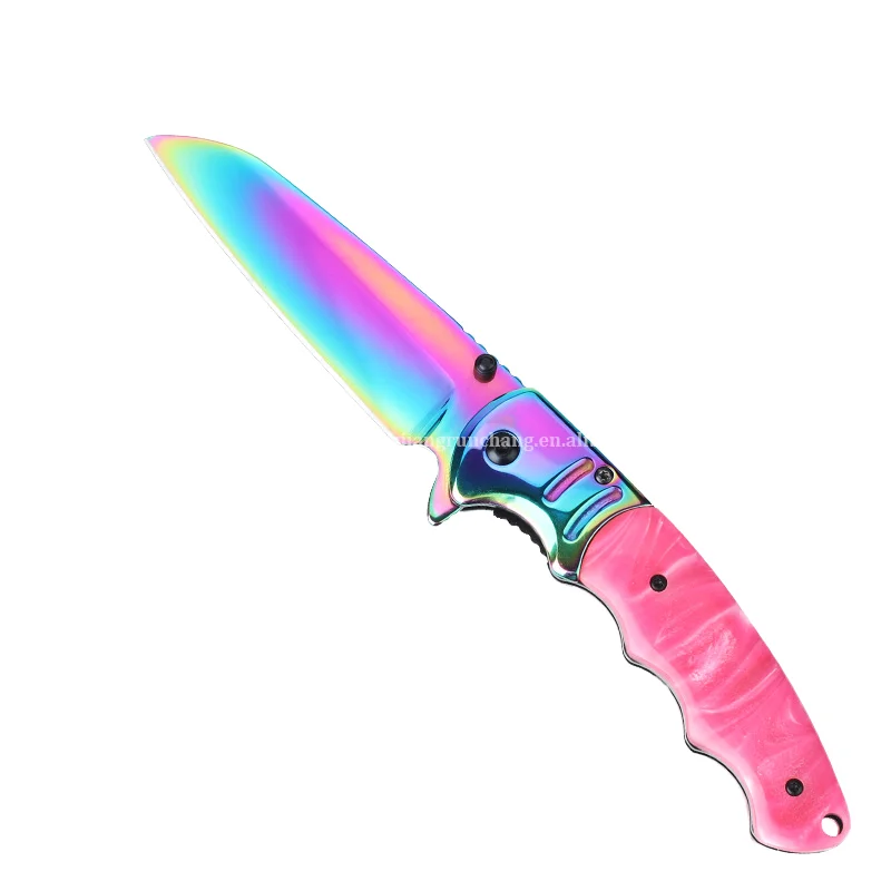 Colored Titanium Coating Stainless Steel Ideal Knives Pocket Folding Knife for EDC Camping Hunting Survival