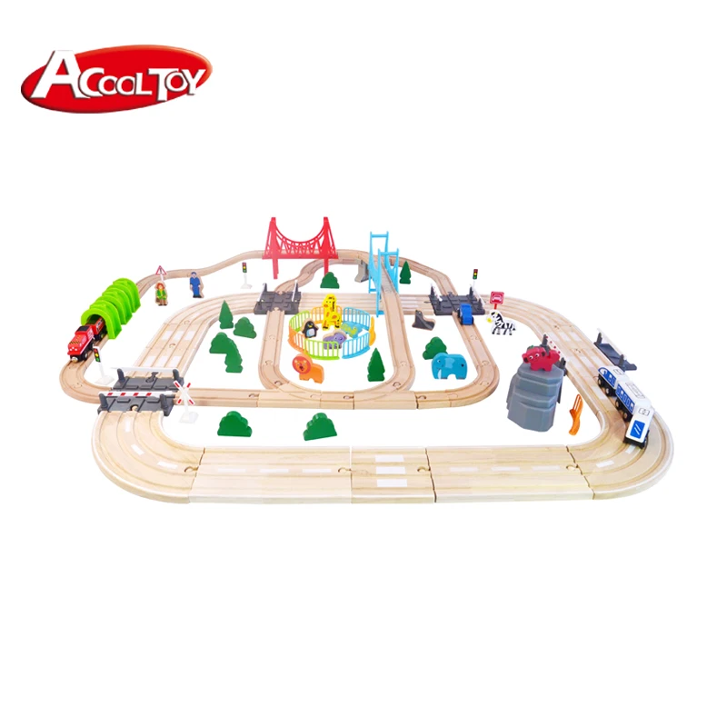 100 pcwooden kid baby toys train track set railway  train wooden toy train sets for kids