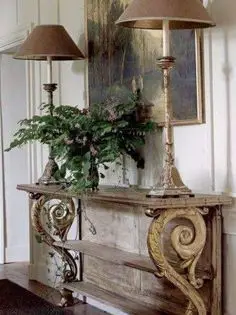 Vintage Industrial Copper Large Round White Etched Tinted Antique Style Wall Mirror