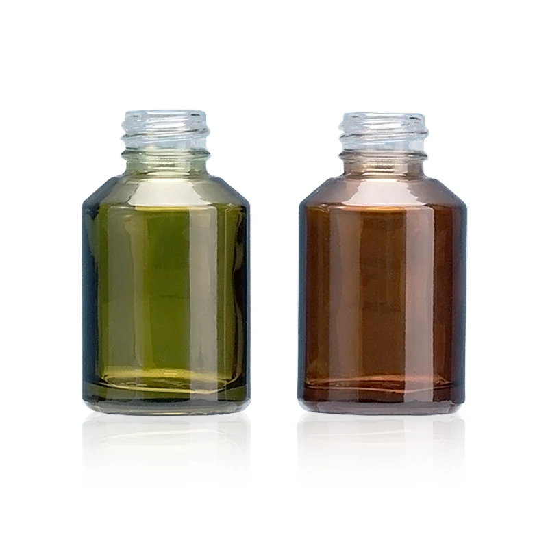 
luxury Minimum order allow black spray cap round shoulder 30ml green and brown plastic cosmetic pet bottle 