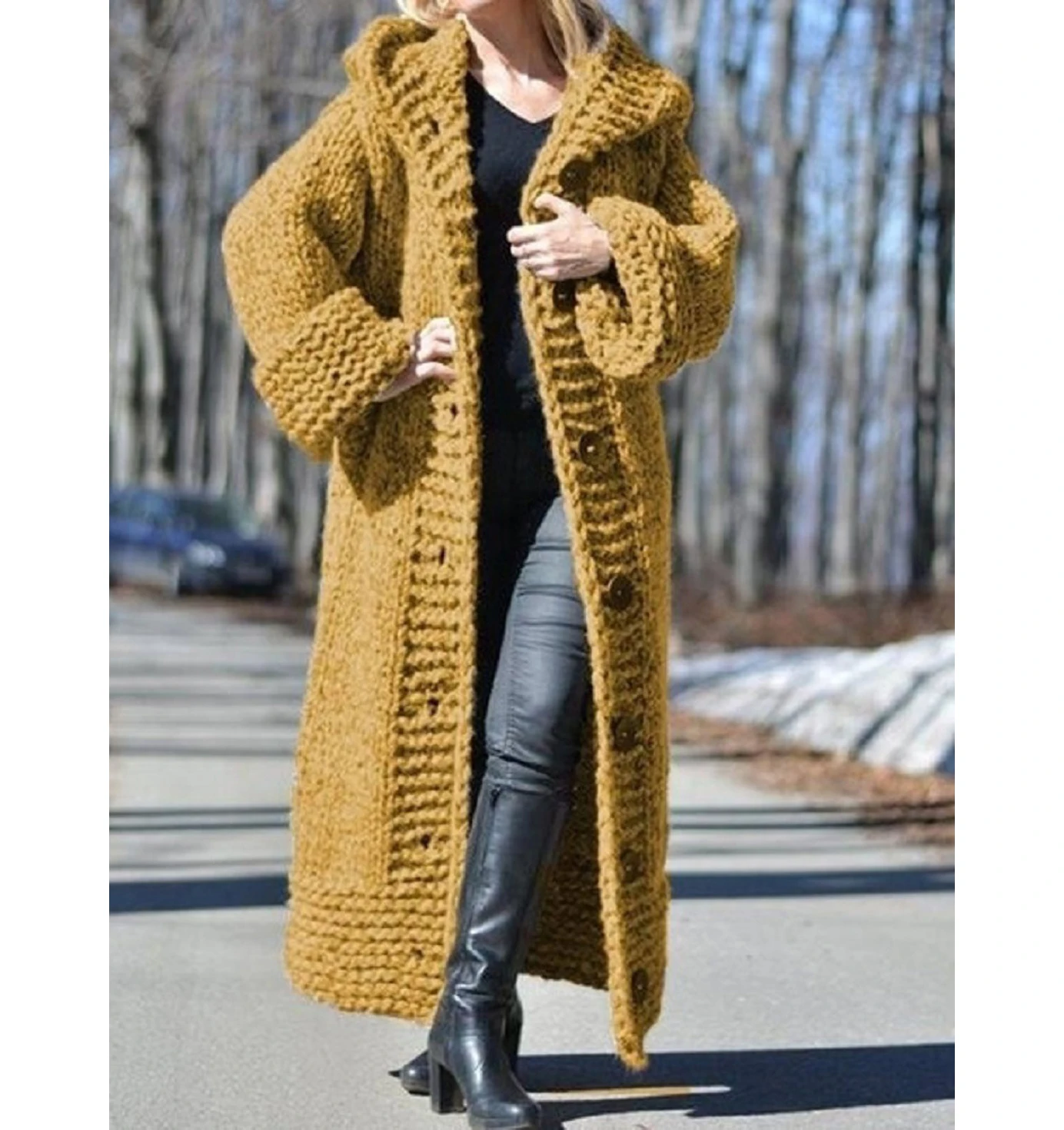 2023 Fall Winter Hooded Sweaters Thick Warm Cardigan Women Knitted Coats Loose Long Overcoats Knitwear