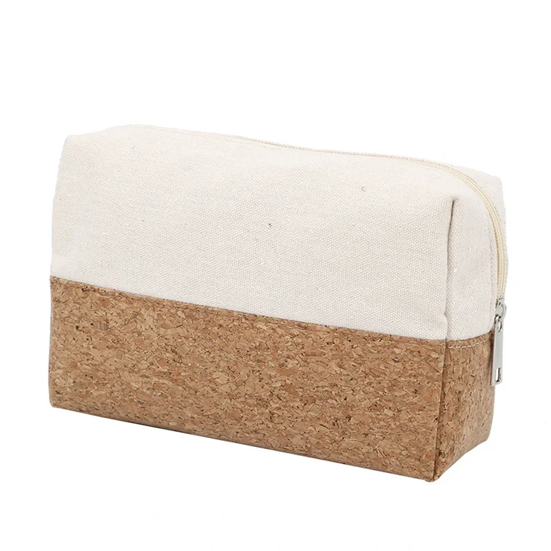 Custom with Logo 100% Eco Friendly Natural Canvas Cork Makeup Pouch Travel Toiletry Bag