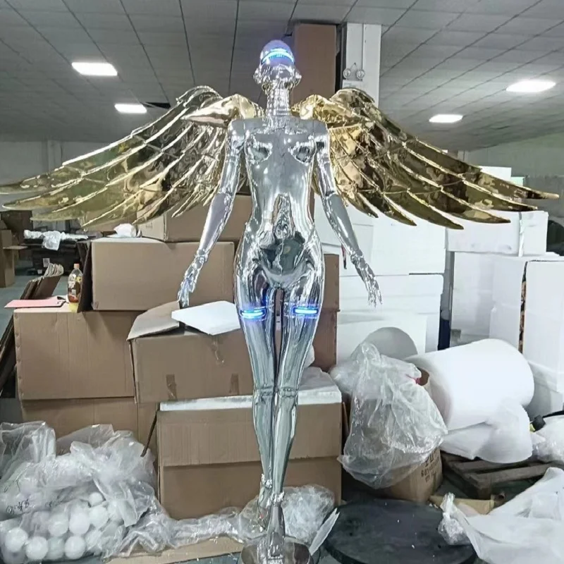 Fiberglass Sexy Robot Action Statue Sculptures For Club Bar Indoor Decoration Nude Lady Robot Sculpture For Cinema Decor