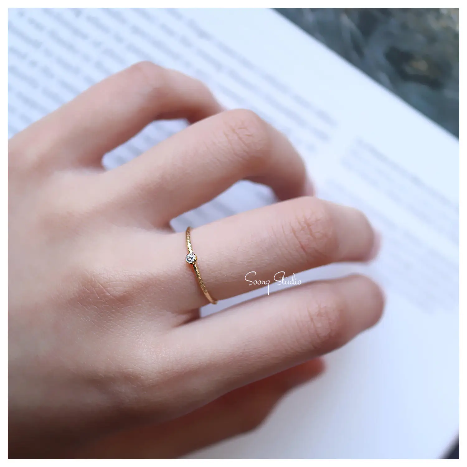 GP Wholesale Fashion 14k Gold Filled 2mm Jewelry Zircon Stacking Ring for Women Gift Party