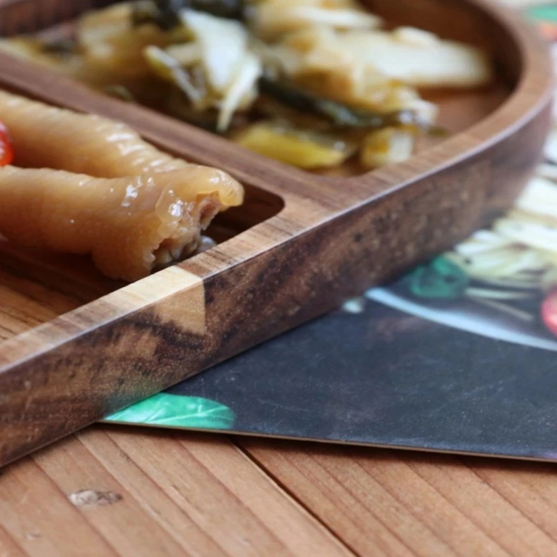 Three grid Wood Tray Divided Serving Trays Fruit Snack Tray