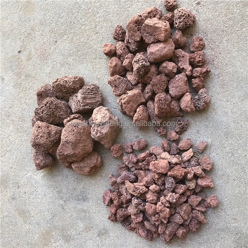 Red uniform granular volcanic rock for water filtration and river management