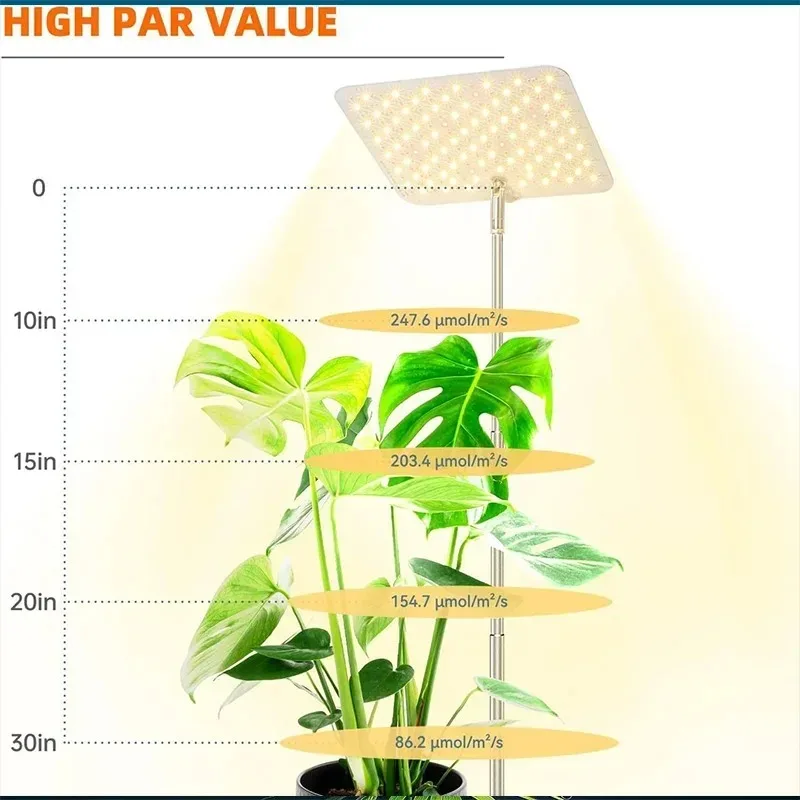 Adjustable Pole Brightness 35W Planting Board 3 Switch Modes Dimmable Full Spectrum Floor Grow Lamp for Indoor Plants Growing