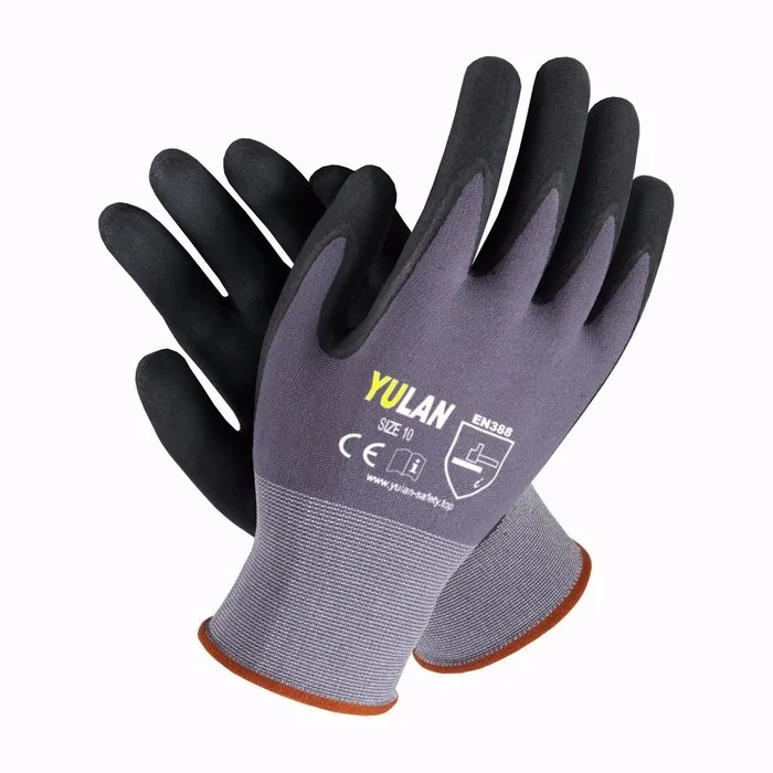 YULAN Nitrile Coated Safety Work Gloves, 15 Gauge Seamless Knit Nylon/Spandex Glove, Sandy finish Nitrile Coated Gloves