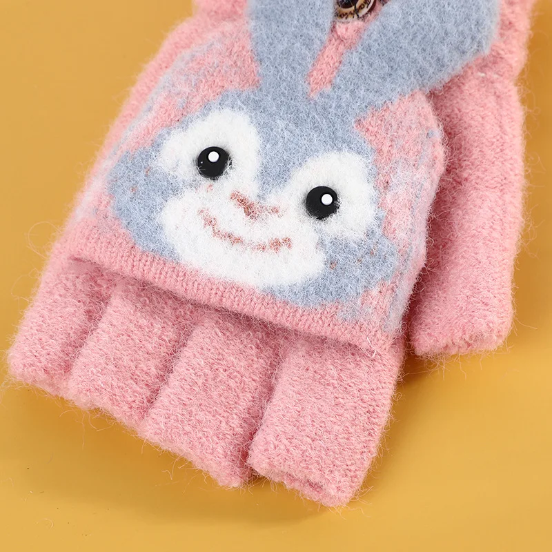 Lovely rabbit Kids Toddler Magic Winter Flip Mitten Gloves Child Kid Knitted Convertible Flip Top Fingerless Gloves Mittens