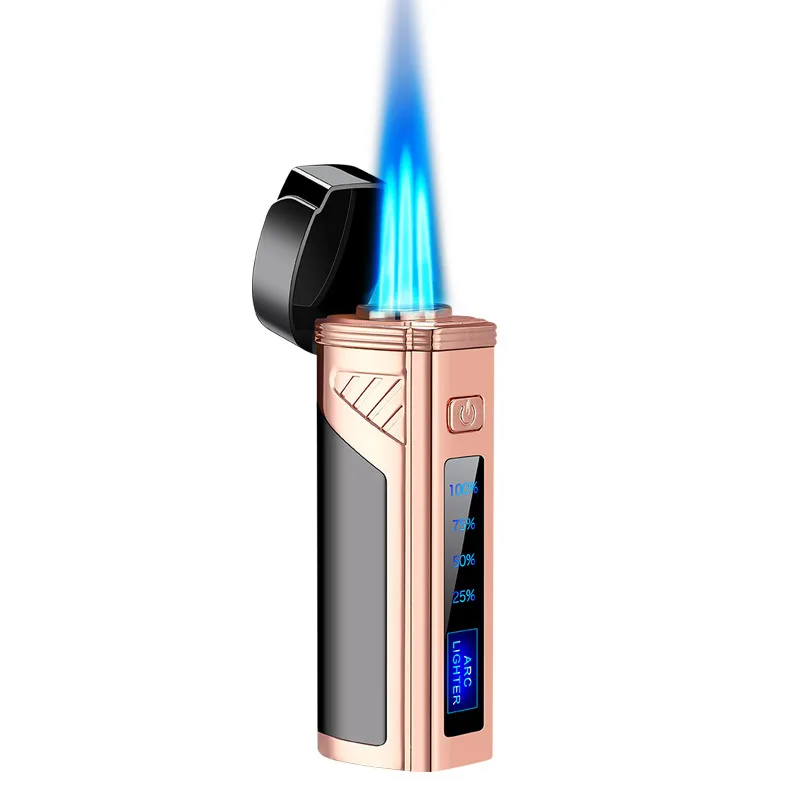 large firepower charging three flames windproof cigar lighter ectric quantity display gas inflatable lighter