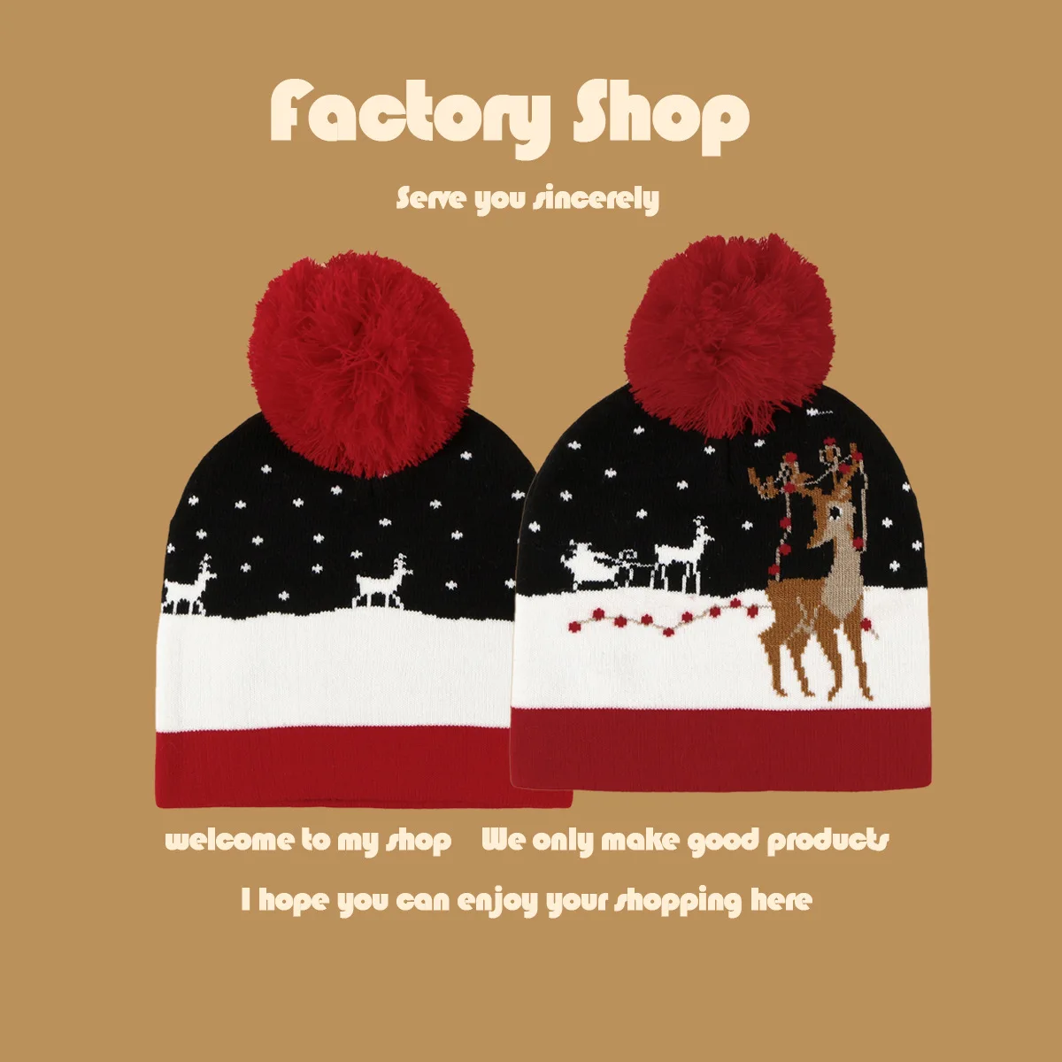 Christmas Pattern wool hat vintage British Style fashion cotton knitting hat with pom pom outdoor winter hats Wholesale