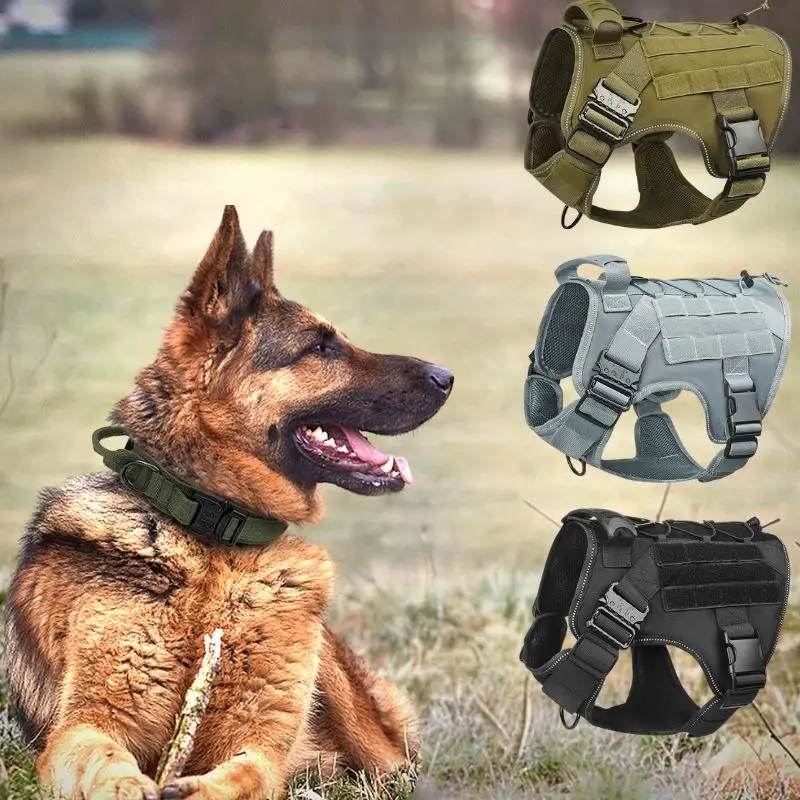 Durable and Adjustable Military Police Tactical Dog Harness for dog harness set