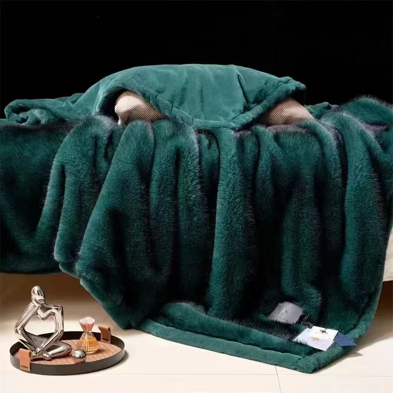 New Light Luxury High Quality Faux Fur Mink Blanket Double Bedside Faux Fox Fur Blanket Fox Racing Blanket-150cm*200cm size