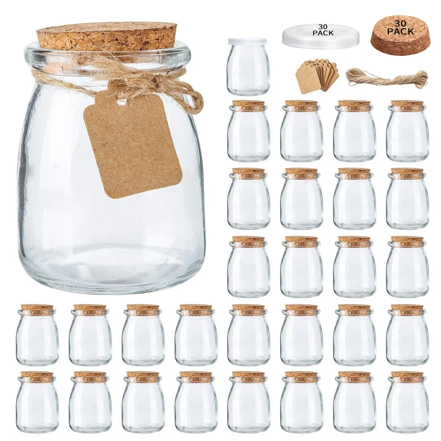 Small Clear Glass Container with Cork Lids round Favor Jar for Candy Pudding Jam Yogurt Spices Honey-Glass Bottle Cover Styles