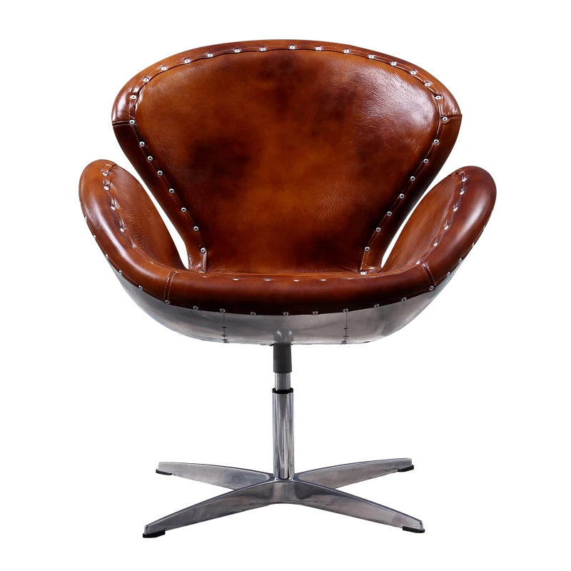 Ретро стиль креативный дизайн Алюминиевый кожаный вращающийся стул для отдыха мягкий кожаный офисный стул для отдыха дома