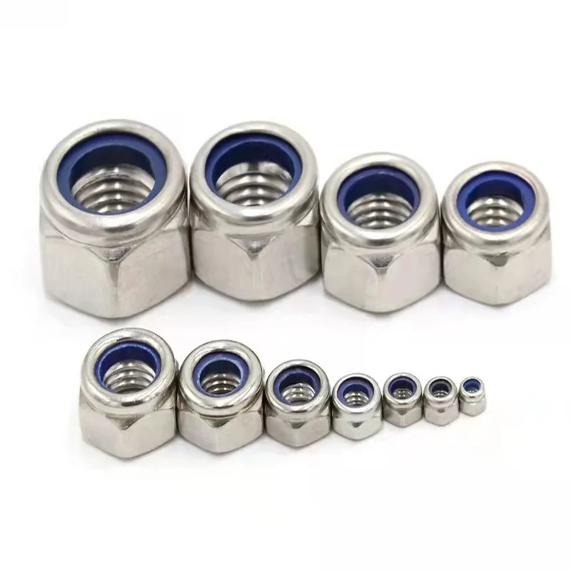 DIN985 Stainless Steel Hex Nylock Nut M5 M6 M8 M12 Hexagon Lock Nut High Quality Nylon Insert Nylock Nuts