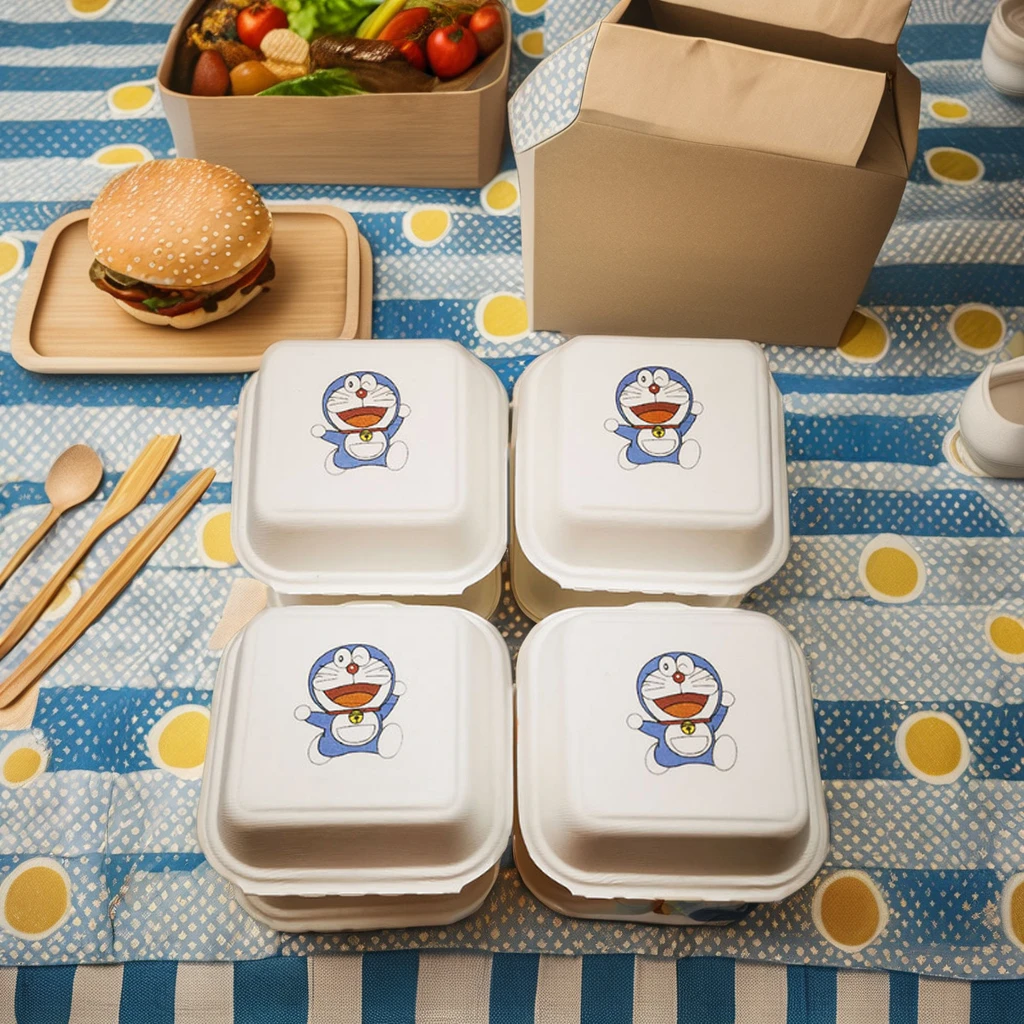 Net Red 6-Inch Square Pulp Lunch Box Heating-Applicable Square Take-Out Packing Box for Hamburger and Cake for Perfume