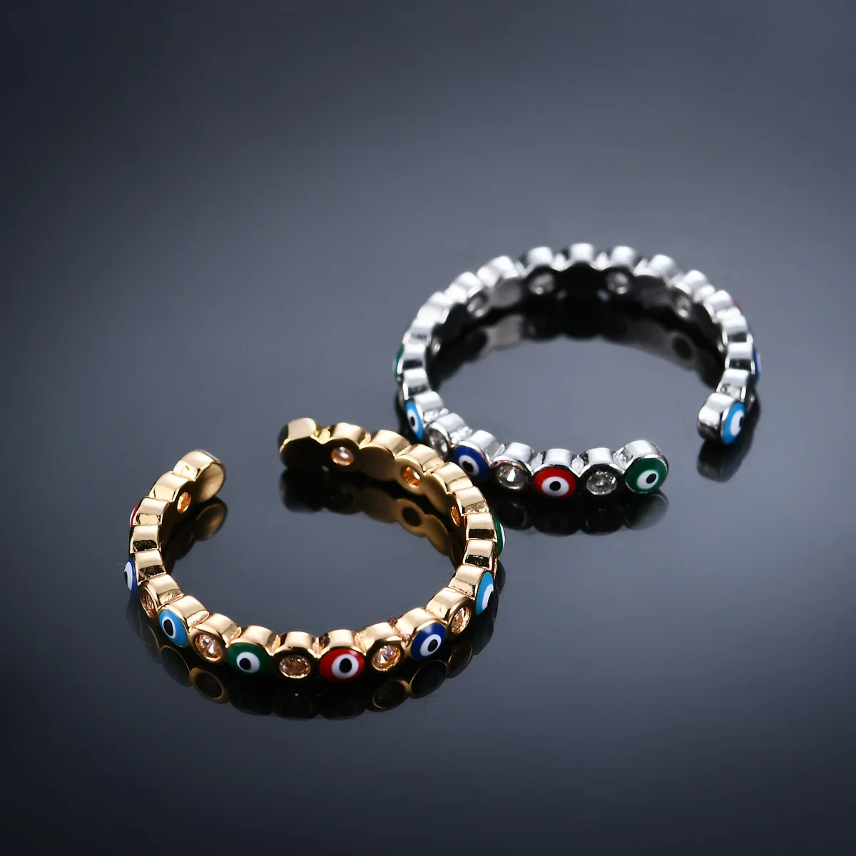 Fashion Diamond Wedding Charm Jewelry Blue EvilEye Rings For Women Adjustable Stainless Steel Ring