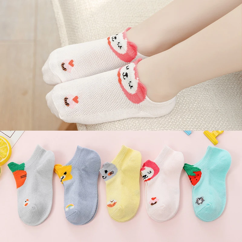 
Child Summer Mesh Cotton Stereoscopic Asakuchi 5 Pairs Mixed Fruit Printed Ankle Short Kids Socks Invisible 